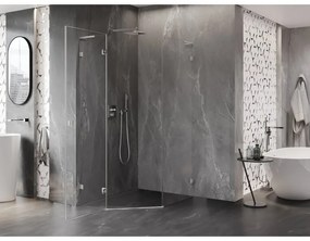 Mexen Lunar, L päťuholníkový sprchový kút naklápací doľava 90 x 100 cm, 8mm číre sklo, oceľový profil, 831L-090L-100P-97-00-L