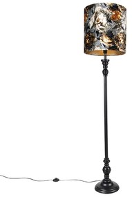 Stojaca lampa čierna s kvetinovým tienidlom 40 cm - Classico