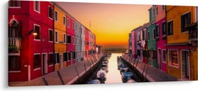 Obraz - Západ slnka, ostrov Burano, Benátky, Taliansko (120x50 cm)