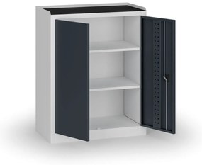 Policová dielenská skriňa 2-dverová, 2 police, 1180 × 950 × 500 mm, grafitové dvere