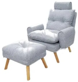 Relaxačné kreslo Boris svetlo sivé s taburetkou