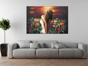 Gario Ručne maľovaný obraz Žena medzi kvetmi Rozmery: 120 x 80 cm
