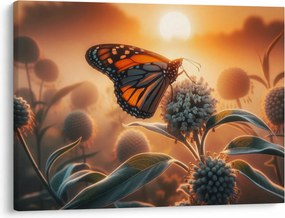 Obraz – Motýľ v zapadajúcom slnku (70x50 cm)