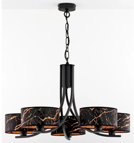 Jupiter 2107- Luster na reťazi ARTHUR 5xE27/15W/230V čierna/oranžová/mramorový dekor
