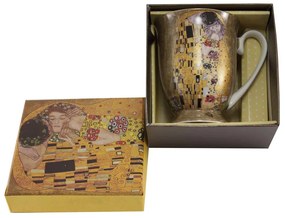 HOME ELEMENTS Porcelánový hrnček s lyžičkou 280 ml, Klimt Bozk zlatý