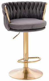 LuxuryForm DESIGN Barová stolička LYON VELUR na zlatom tanieri - tmavosivá