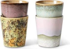 Sada 4ks kameninových hrnčekov na kávu 70s Serendipity - 7,5 * 7,5 * 8 cm / 230ml