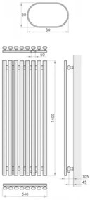 Regnis Lazur LA, vykurovacie teleso 540x1400mm so stredovým pripojením 50mm, 960W, čierna matná, LAZURLA/1400/540/D5/BLACK