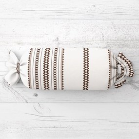 Biante Vankúš valec bonbon Sandra SA-618 Hnedý ľudový vzor na bielom 15x80 cm