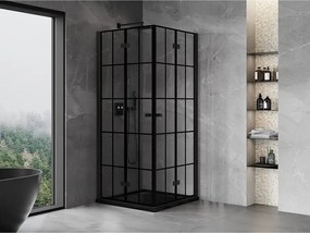Mexen Mist-F Duo, skladací sprchový kút 75 x 75 cm, číre sklo-čierna mriežka, 8A6-075L-075P-70-77