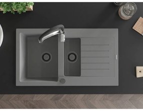 Mexen Matias, granitový drez 900x505x200 mm, 1,5-komorový a drezová batéria Aster, šedá, 6502-71-73450-07-B