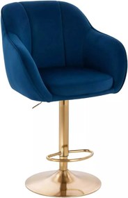 LuxuryForm DESIGN Barová stolička AVOLA VELUR na zlatom tanieri - modrá