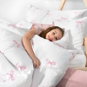 Goldea detské krepové obliečky - ružové mašličky 140 x 200 a 70 x 90 cm