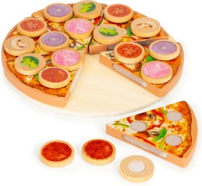 Detská drevená pizza na krájanie s suchým zipsom 27 dielov ECOTOYS hračka