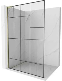 Mexen Kioto L, sprchová zástena Walk-In 110 x 200 cm, 8mm číre sklo čierny vzor, zlatý matný profil, 800-110-103-55-78
