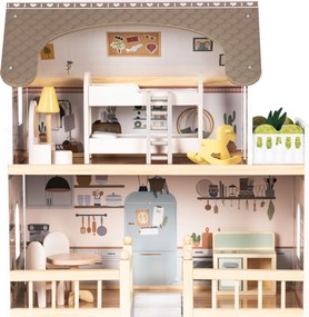 Drevený domček pre bábiky Laura, 3 poschodia, 5 izieb, 15 kusov nábytku, ECOTOYS