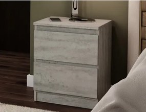 Skrinka /nočný stolík Carlos 40 cm, šedý beton, 2 zásuvky%