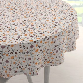 Biante Bavlnený okrúhly obrus Sandra SA-720 Oranžovo-hnedo-béžové drobné kvietky na smotanovom Ø 130 cm