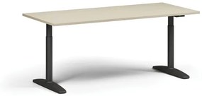 Výškovo nastaviteľný stôl OBOL, elektrický, 675-1325 mm, doska 1800x800 mm, čierna zaoblená podnož, breza