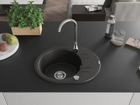 Mexen Kevin, granitový drez 586x458x190 mm, 1-komorový, čierna - zlatá metalíza, 6517581005-75