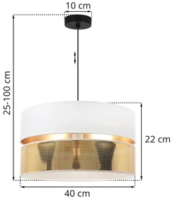 Závesné svietidlo Asti2, 1x PVC/biele textilné tienidlo, (fi 40cm), g, b