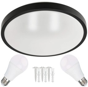 ECO LIGHT LED stropné svietidlo 2xE27 guľatá čierna + 2x E27 10W neutrálna biela