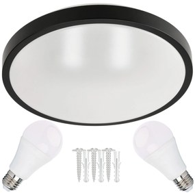 ECOLIGHT LED stropné svietidlo 2xE27 guľatá čierna + 2x E27 10W neutrálna biela