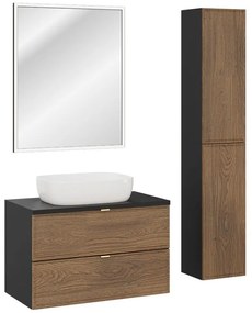 Kúpeľňová zostava Talia Casella s doskou, umývadlom, skrinkami a zrkadlom 80 cm čierna mat/dub casella