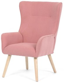 Křeslo AK-314 PINK2, potah růžová manšestrová látka, dřevěné nohy, masiv kaučukovník