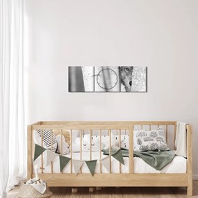 Obraz - Vlk v lese (s hodinami) (90x30 cm)