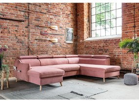 Svetloružová zamatová rozkladacia rohová pohovka do "U" (pravý roh) Sweet Harmony – Miuform