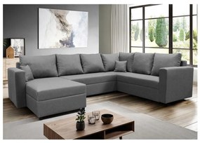 Univerzálna rozkladacia rohová sedacia súprava SEYA do tvaru U, sivá, s úložným priestorom