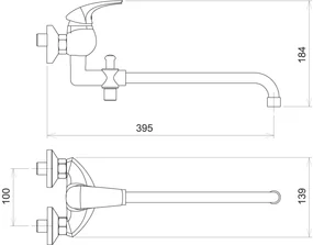 Novaservis Metalia 57, vaňová paneláková batéria bez príslušenstva 100 mm, chrómová, 57037/1,0