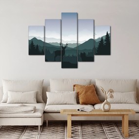 Obraz - Jeleň s vlkom v skalách (150x105 cm)