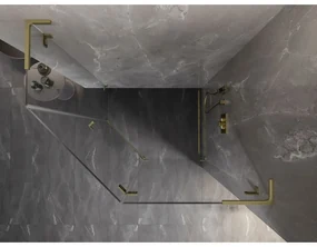 Mexen Lunar, L pravý výklopný päťuholníkový sprchový kút 100 x 80 cm, 8mm číre sklo, zlatý matný profil, 831L-100P-080L-55-00-P