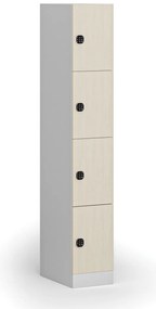 Šatníková skrinka s úložnými boxmi, 4 boxy, 1850 x 300 x 500 mm, demont, kódový zámok, laminované dvere, breza