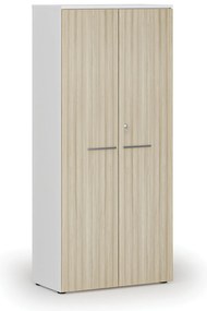 Kancelárska skriňa s dverami PRIMO WHITE, 800 x 420 x 1781 mm, biela/dub prírodná
