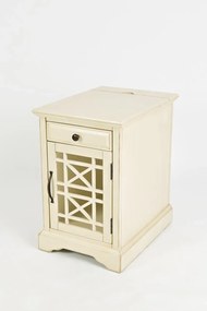 Nočný stolík Avola 41 cm z masívu s USB portami krémový