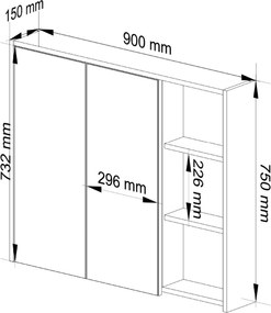 Závesná kúpeľňová skrinka so zrkadlom VAMI 90 cm - výber z 5 prevedení