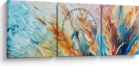 Obraz - Pšenica, abstrakcia (s hodinami) (90x30 cm)