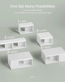 Konferenčné stolíky, príručné stolíky súprava 3 ks, prispôsobiteľné, biele