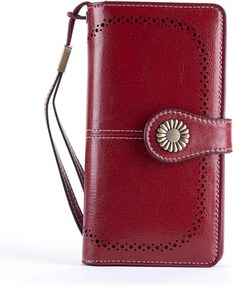 Veľká dámska peňaženka s pútkom a prackou červená