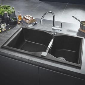 GROHE K700 kompozitný dvojdrez, obojstranný, s excentrom, horná montáž, 900 x 500 mm, granitová čierna, 31658AP0