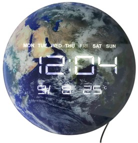 IKO Nástenné hodiny Planéta Zem – LED displej, 32 cm
