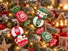 Súprava 4 ks vianočných ozdôb CANDY ELF 6 cm