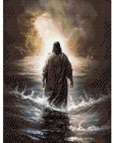 Gario Diamantové maľovanie Ježiš, chôdza po vode Rozmery: 40 x 50 cm, Rámovanie: Iba zrolované plátno, Diamanty: Okrúhle