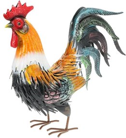 Záhradná kovová figúrka Rooster 1, 40,5 cm, viacfarebná