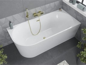 Mexen Mia, voľne stojaca rohová vaňa, pravá, 180 x 80 cm, biela, zlatý matný prepad, 52691808000P-55