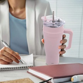 Ružový termo hrnček so slamkou 1,2 l Termo – Orion