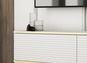 Závesná TV skrinka Orfeo, 135 cm, biela štruktúra/zlatá